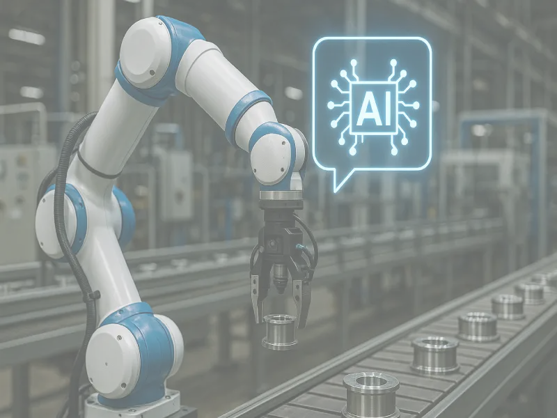 Robot industriel automatisant une ligne de production  
Machine intelligente manipulant des pièces industrielles